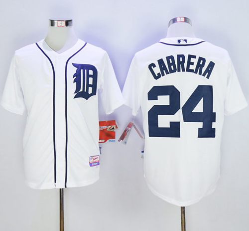 Tigers #24 Miguel Cabrera Stitched White MLB Jersey - Click Image to Close
